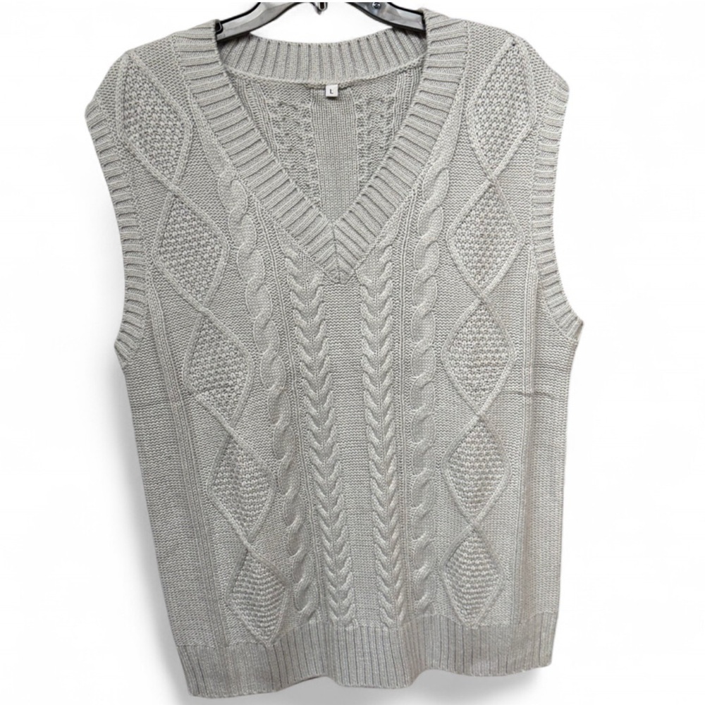 100% Acrylic Gray V-Neck Knit Vest - Soft & Lightweight Layering Piece - Picture 2 of 7